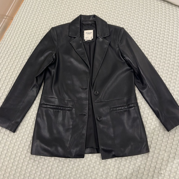 Abercrombie Black Vegan Leather Blazer Jacket - Picture 5 of 5